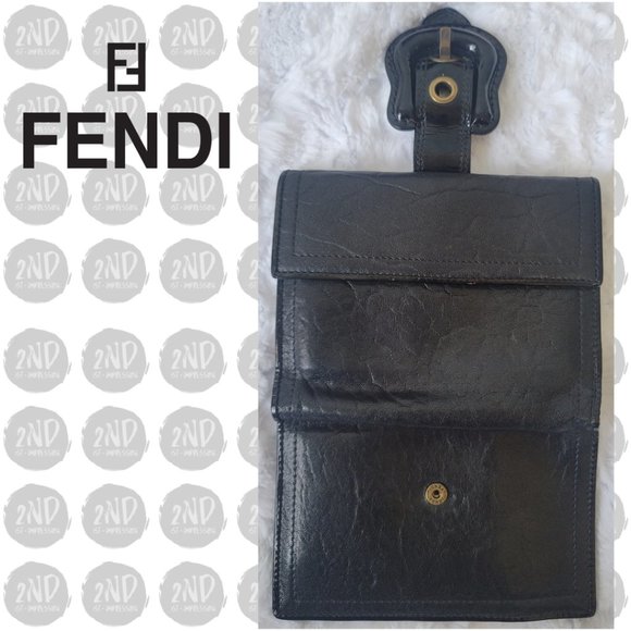 AUTHENTIC FENDI Black Leather & Patent Leather Buckle Small Wallet - Picture 6 of 14